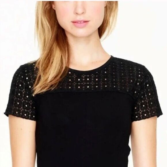 J. Crew Black Eyelet Dress #A2982 Size 6 - Picture 2 of 9